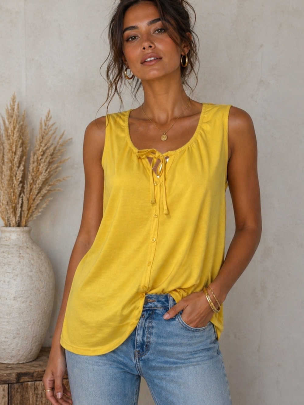 ✨ Basic Editions Yellow Sleeveless Top – Bright & Easy Everyday Style ✨